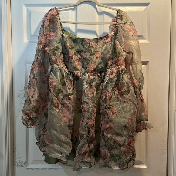 Fashion Nova Alice Floral Chiffon Baby Doll Mini Dress 1X Plus babydoll - Picture 2 of 9